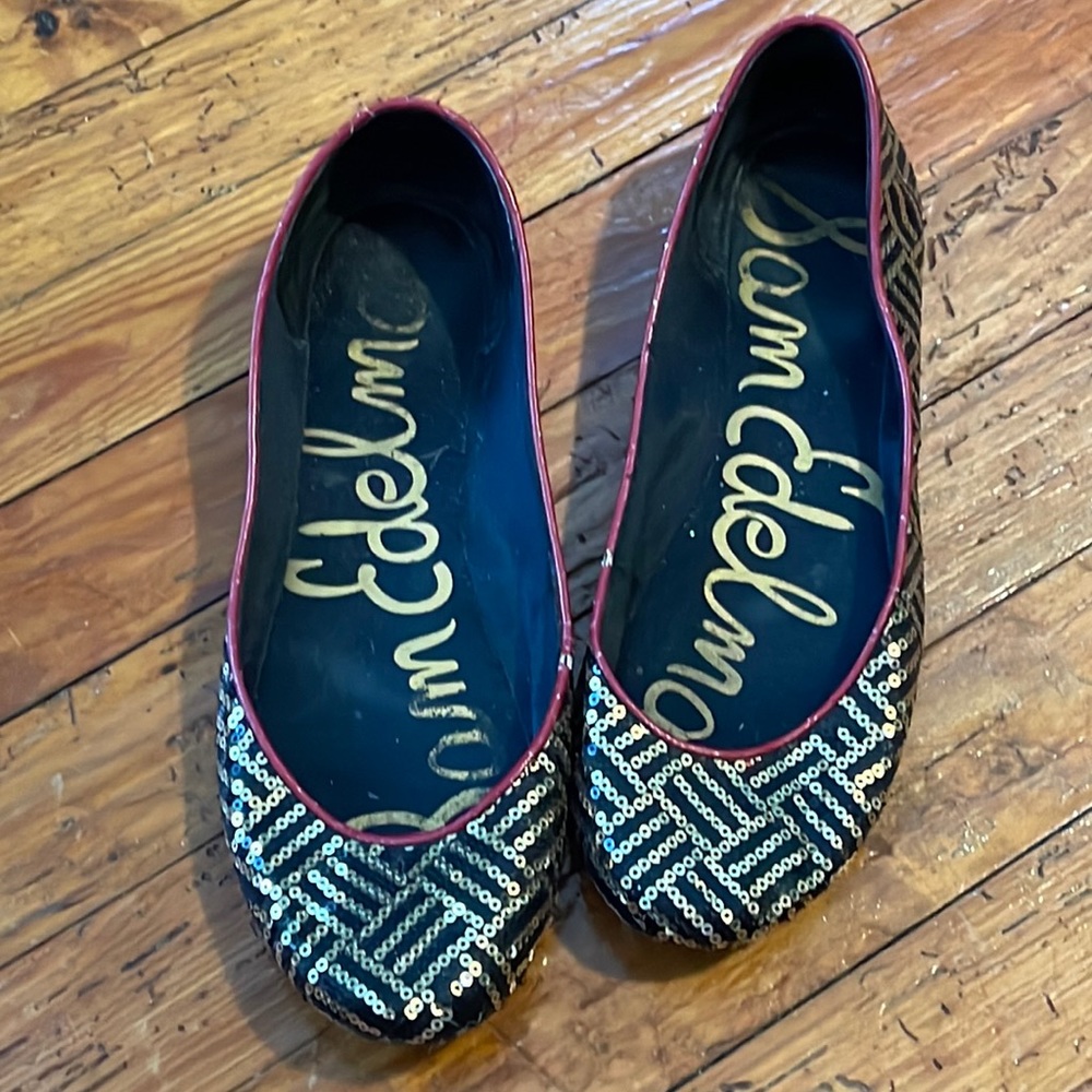 Sam Edelman black and gold ballet flats size 8
